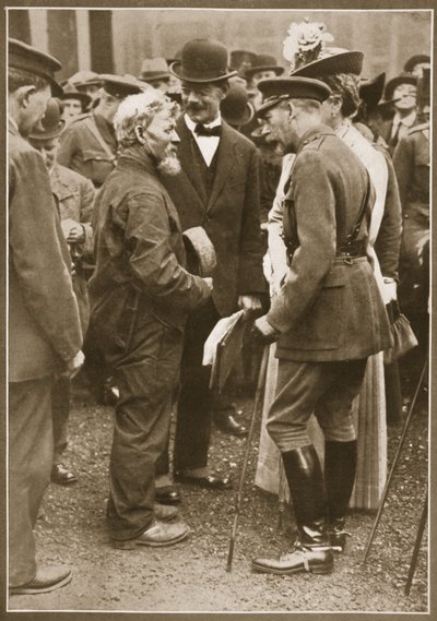 The King and Queen converse with an old Shipwright at Birkenhead by English Photographer